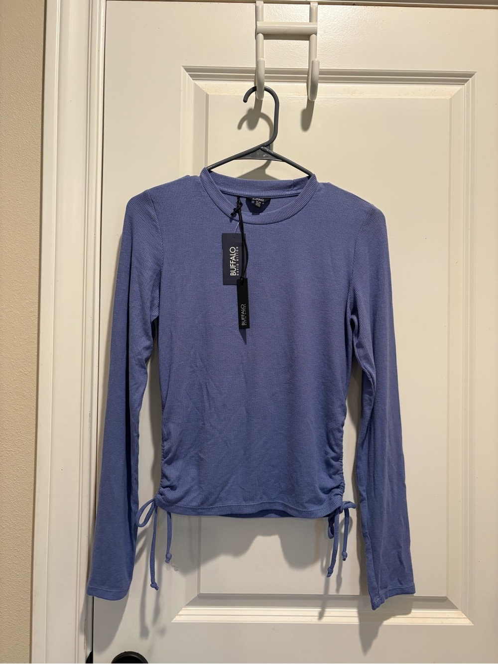 Buffalo David Bitton Long-Sleeve Side-Ruched Top in Periwinkle NWT Medium